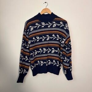 Navy Blue and Orange Patterned Sweater
